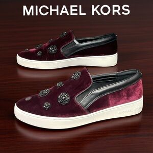 Michael Kors Keaton Jewel or Crystal
Embellished Plum Velvet Slip-On Sneakers